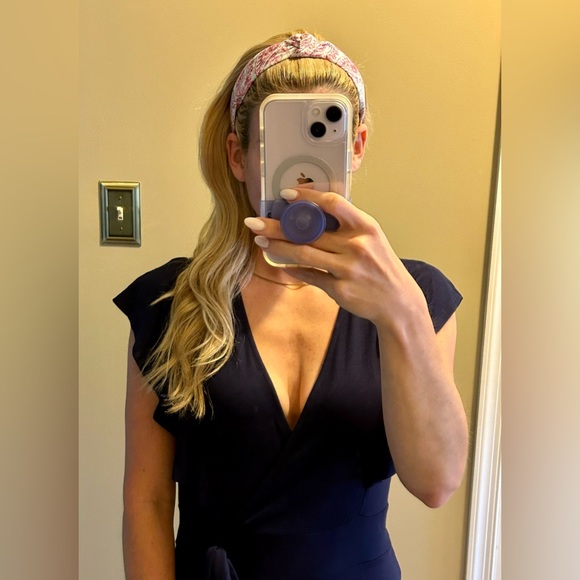 BNWT Navy Blue Faux Tie V-Neck Dress - Picture 5 of 10